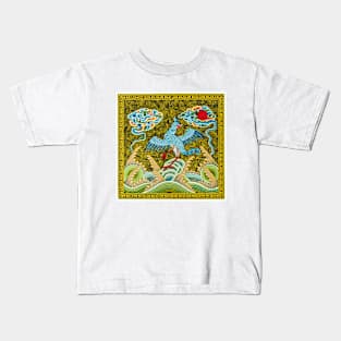 Blue Bird Colorful Clouds Sun Chinese Ornamental Design 1800s Kids T-Shirt